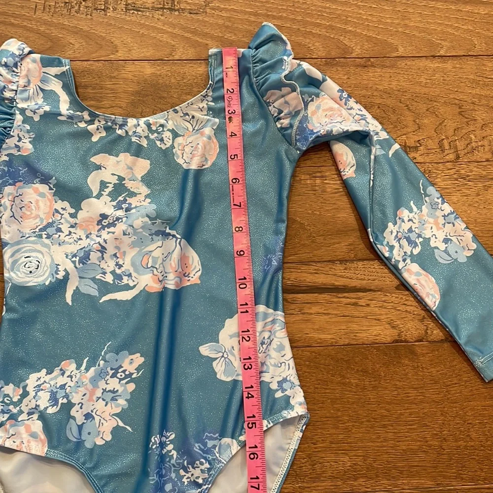 Girls Long-Sleeve Shabby Chic Blue Gymnastics Leotard Dance Leotard - Size 150